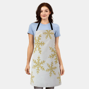 Gold Glitter Snowflakes,Christmas Apron