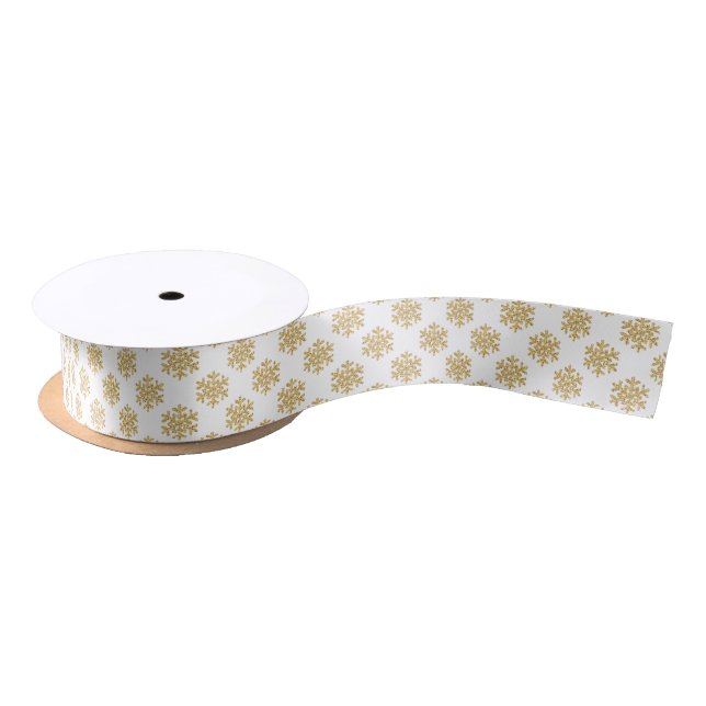 Gold Glitter Snowflakes Christmas Satin Ribbon (Spool)