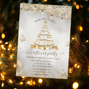 Gold Glitter Snowflakes,Christmas Tree Lights Invitation