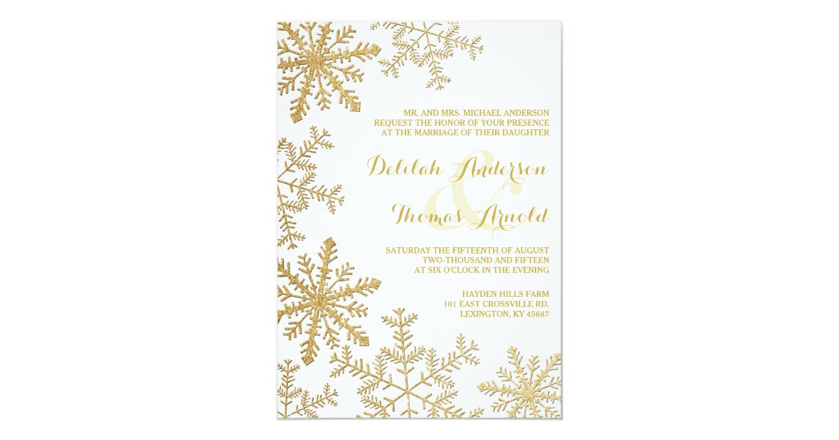 Gold Glitter Snowflakes Elegant Winter Wedding Invitation Zazzle