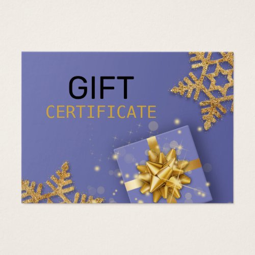 Gold Glitter Snowflakes Gift Bow Blue Gift Card