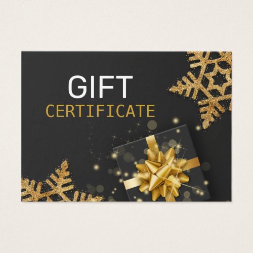 Gold Glitter Snowflakes Gift Box Black Gift Card