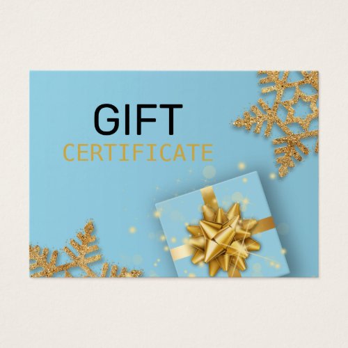 Gold Glitter Snowflakes Gift Box Blue Gift Card