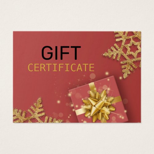 Gold Glitter Snowflakes Gift Box Red Gift Card