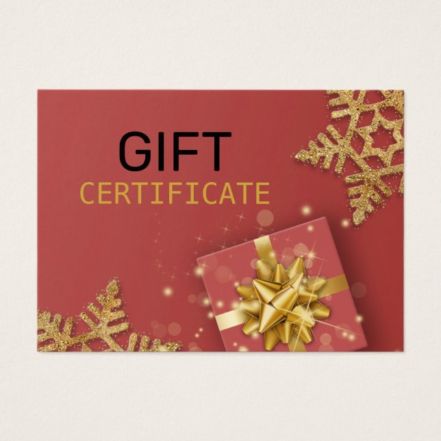 Gold Glitter Snowflakes Gift Box Red Gift Card (Front)