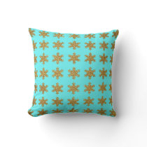 Gold Glitter Snowflakes Patterns Turquoise Blue Outdoor Pillow