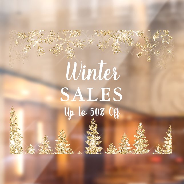 gold glitter snowflakes pine tree winter sales window cling (Sheet 2)