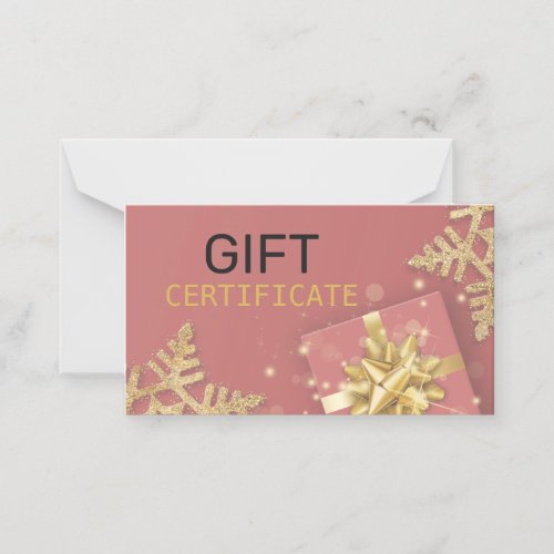 Gold Glitter Snowflakes Red Gift Box Gift Card