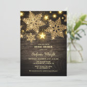 Gold Glitter Snowflakes Rustic Bridal Brunch Invitation (Standing Front)