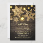 Gold Glitter Snowflakes Rustic Bridal Brunch Invitation (Front)