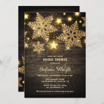 Gold Glitter Snowflakes Rustic Bridal Shower Invitation