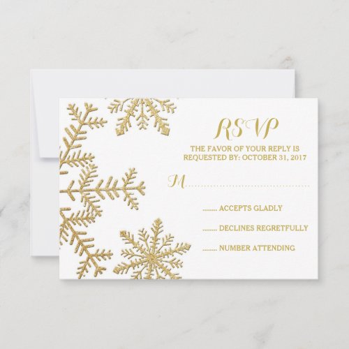 Gold Glitter Snowflakes Winter Wedding RSVP