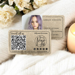 Gold glitter Social Media QR Code Photo Logo Business Card