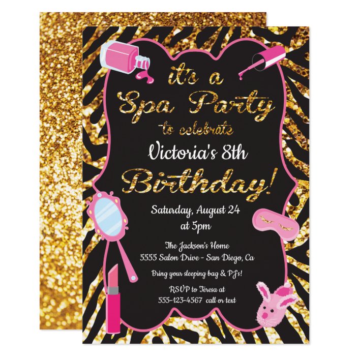 Gold Glitter Spa Birthday Party Invitations Zazzle Gold Glitter Spa Birthday Party
