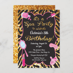 Gold glitter Spa Birthday party Invitations