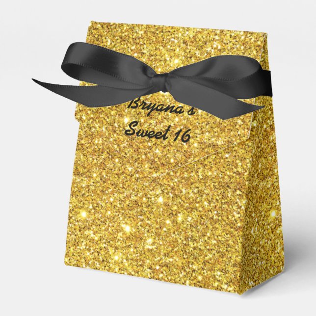 Gold Glitter Sparkle Birthday Party Favor Boxes (Front Side)