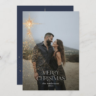 Gold glitter sparkle blue modern Christmas Holiday