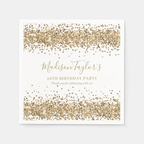 Gold Glitter Sparkle Confetti Chic Modern Birthday Napkins