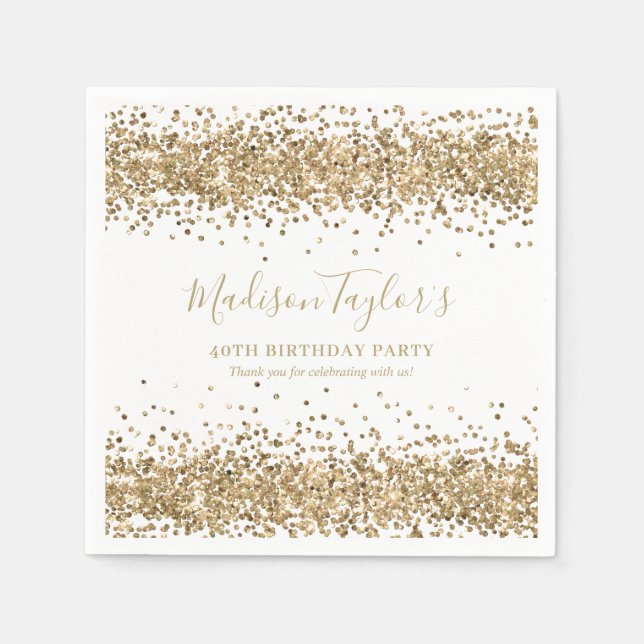 Gold Glitter Sparkle Confetti Chic Modern Birthday Napkins (Front)