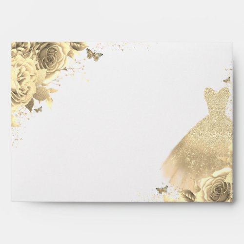 Gold Glitter Sparkle Dress Floral Invitation Envelope