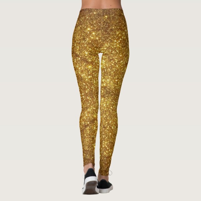 Gold Glitter Sparkle Effect Leggings - Pants (Back)