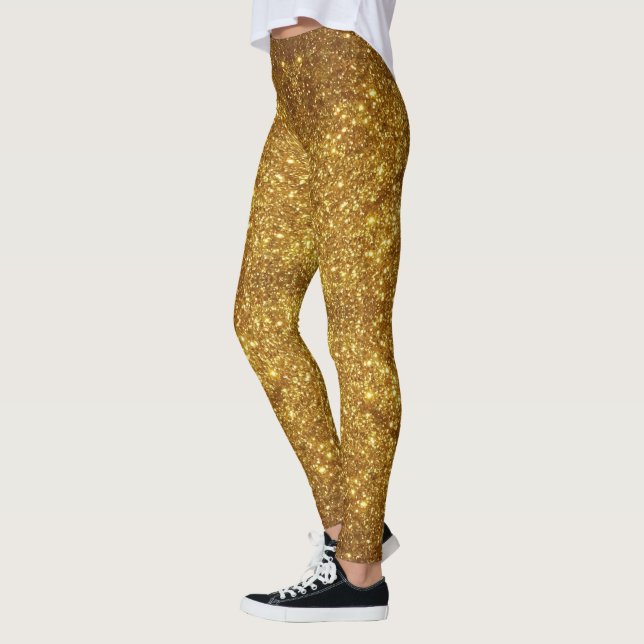 Gold Glitter Sparkle Effect Leggings - Pants (Left)