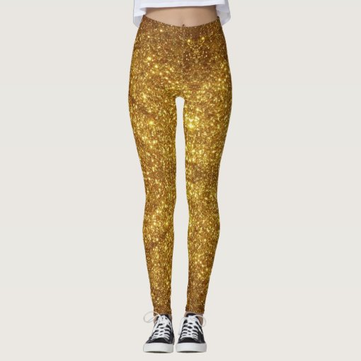 Gold Glitter Sparkle Effect Leggings - Pants | Zazzle