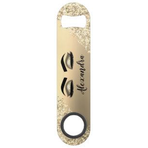 Gold Glitter Sparkle Eyelashes Monogram Name Bar Key