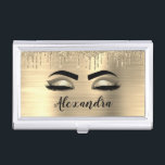Gold Glitter Sparkle Eyelashes Monogram Name Business Card Case<br><div class="desc">Gold Faux Foil Metallic Sparkle Glitter Brushed Metal Monogram Name and Initial Eyelashes (Lashes),  Eyelash Extensions and Eyes Business Card Holder. This makes the perfect sweet 16 birthday,  wedding,  bridal shower,  anniversary,  baby shower or bachelorette party gift for someone decorating her room in trendy cool style.</div>