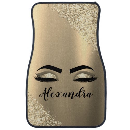 Gold Glitter Sparkle Eyelashes Monogram Name Car F Car Floor Mat