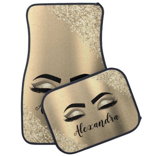 Gold Glitter Sparkle Eyelashes Monogram Name Car Floor Mat