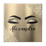 Gold Glitter Sparkle Eyelashes Monogram Name Ceramic Tile<br><div class="desc">Gold Faux Foil Metallic Sparkle Glitter Brushed Metal Monogram Name and Initial Eyelashes (Lashes),  Eyelash Extensions and Eyes Decorative Tile. The design makes the perfect sweet 16 birthday,  wedding,  bridal shower,  anniversary,  baby shower or bachelorette party gift for someone looking for a trendy cool style.</div>