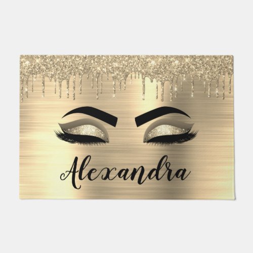 Gold Glitter Sparkle Eyelashes Monogram Name Doormat