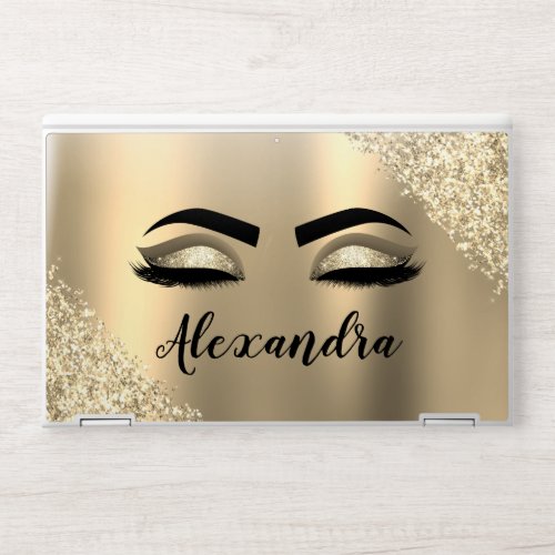 Gold Glitter Sparkle Eyelashes Monogram Name HP Laptop Skin