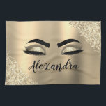 Gold Glitter Sparkle Eyelashes Monogram Name Kitchen Towel<br><div class="desc">Gold Faux Foil Metallic Sparkle Glitter Brushed Metal Monogram Name and Initial Eyelashes (Lashes),  Eyelash Extensions and Eyes Kitchen Towel. The design makes the perfect sweet 16 birthday,  wedding,  bridal shower,  anniversary,  baby shower or bachelorette party gift for someone looking for a trendy cool style.</div>