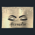 Gold Glitter Sparkle Eyelashes Monogram Name Kitchen Towel<br><div class="desc">Gold Faux Foil Metallic Sparkle Glitter Brushed Metal Monogram Name and Initial Eyelashes (Lashes),  Eyelash Extensions and Eyes Kitchen Towel. The design makes the perfect sweet 16 birthday,  wedding,  bridal shower,  anniversary,  baby shower or bachelorette party gift for someone looking for a trendy cool style.</div>