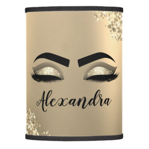 Gold Glitter Sparkle Eyelashes Monogram Name Lamp Shade