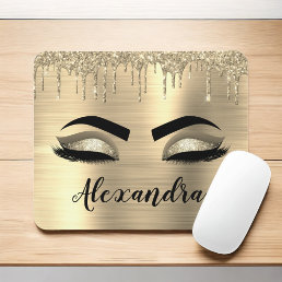 Gold Glitter Sparkle Eyelashes Monogram Name Mouse Pad