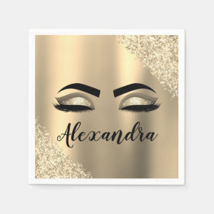 Gold Glitter Sparkle Eyelashes Monogram Name Napkins