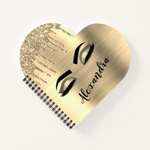 Gold Glitter Sparkle Eyelashes Monogram Name Notebook