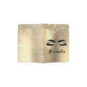 Gold Glitter Sparkle Eyelashes Monogram Name Passport Holder (Opened)