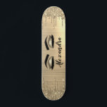 Gold Glitter Sparkle Eyelashes Monogram Name Skateboard<br><div class="desc">Gold Faux Foil Metallic Sparkle Glitter Brushed Metal Monogram Name and Initial Eyelashes (Lashes),  Eyelash Extensions and Eyes Skateboard. This makes the perfect sweet 16 birthday,  wedding,  bridal shower,  anniversary,  baby shower or bachelorette party gift for someone decorating her room in trendy cool style.</div>