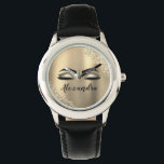 Gold Glitter Sparkle Eyelashes Monogram Name Watch<br><div class="desc">Gold Faux Foil Metallic Sparkle Glitter Brushed Metal Monogram Name and Initial Eyelashes (Lashes),  Eyelash Extensions and Eyes Makeup Watch. This makes the perfect sweet 16 birthday,  wedding,  bridal shower,  anniversary,  baby shower or bachelorette party gift for someone decorating her room in trendy cool style.</div>