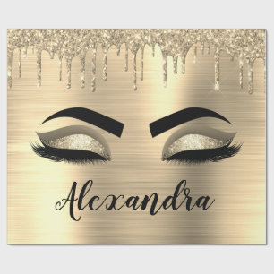 Gold Glitter Sparkle Eyelashes Monogram Name Wrapping Paper