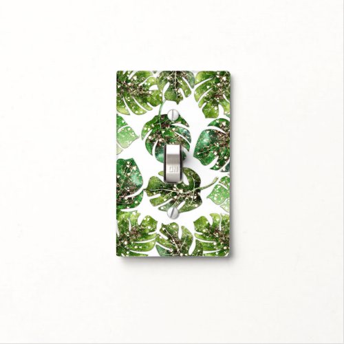 Gold Glitter Sparkle Glam Tropical Leaves Design Light Switch Cover