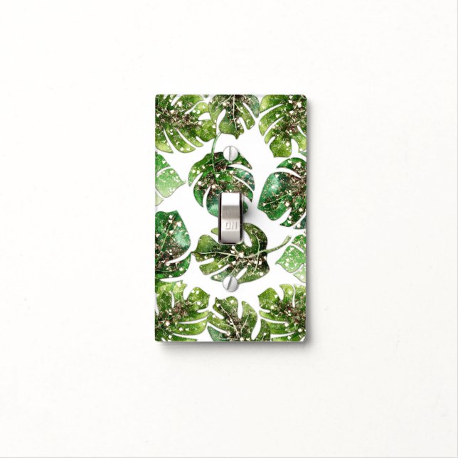 Gold Glitter Sparkle Glam Tropical Leaves Design Light Switch Cover (In Situ)