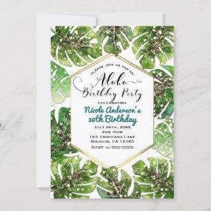 Gold Glitter Sparkle Glam Tropical Leaves Party Invitation