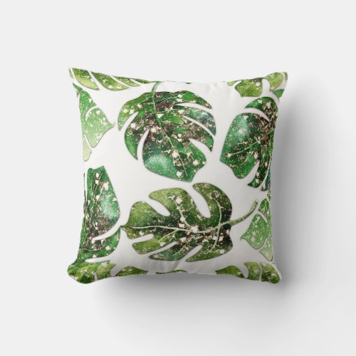 Gold Glitter Sparkle Glam Tropical Leaves Summer Throw Pillow