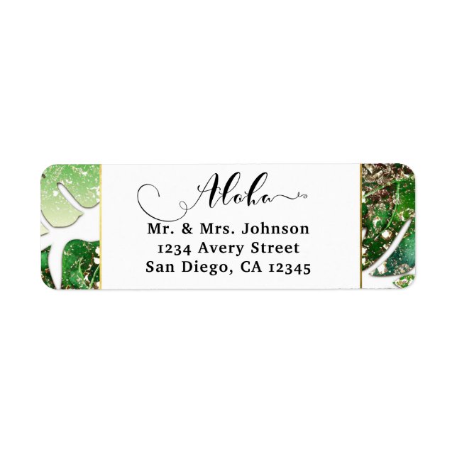 Gold Glitter Sparkle Glam Tropical Leaves Wedding Label (Front)