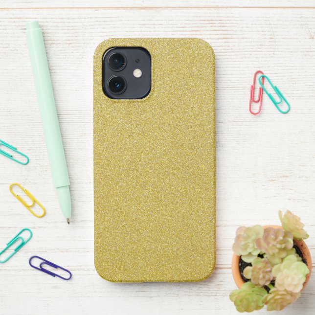 Gold Glitter, Sparkle, Glitter Background iPhone Case (On Desk)